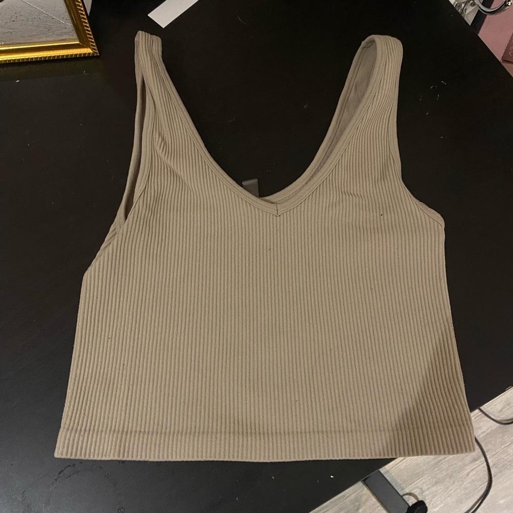 Tan Sleeveless Ribbed Crop Top